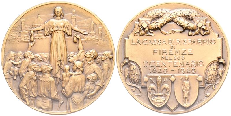 Firenze. Medaglia Centenario Cassa di Risparmio di Firenze 1829-1929. Ae. 60mm. Fdc, in Astuccio ...