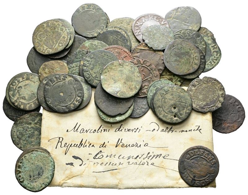 VENEZIA. Interessante lotto di 55 monete da studio. Con foglio descrittivo del collezionista