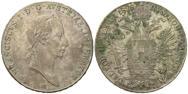 AUSTRIA. Vienna. Francesco I (1792 - 1835). Tallero 1828. "A". Ag (27,82 g; 40,14 mm).  - Asta Monete e medaglie medievali e moderne italiane ed estere - Bertolami Fine Art - Casa d'Aste