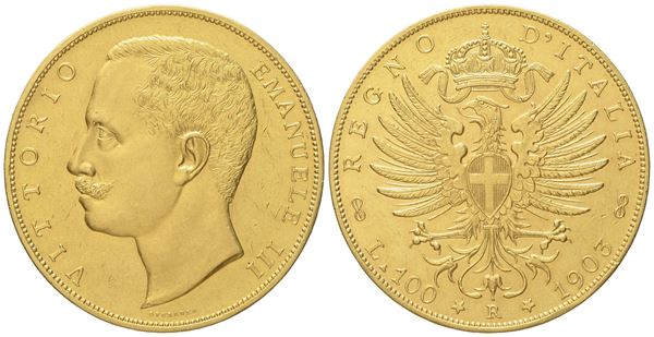 REGNO D'ITALIA. Vittorio Emanuele III (1900 - 1943). 100 lire 1903 "Aquila araldica". Au (32,20 g; 35 mm)  - Auction Modern Coins - Bertolami Fine Art - Casa d'Aste