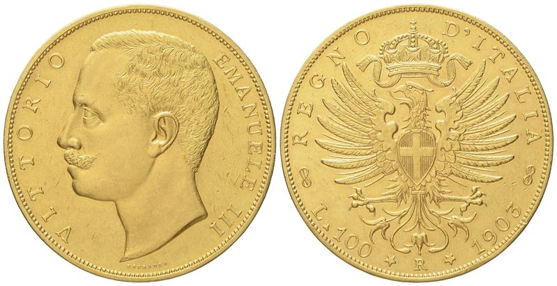 Regno D'italia. Vittorio Emanuele III (1900 - 1943). 100 Lire 1903 'aquila Araldica'. Au (32,20 G...