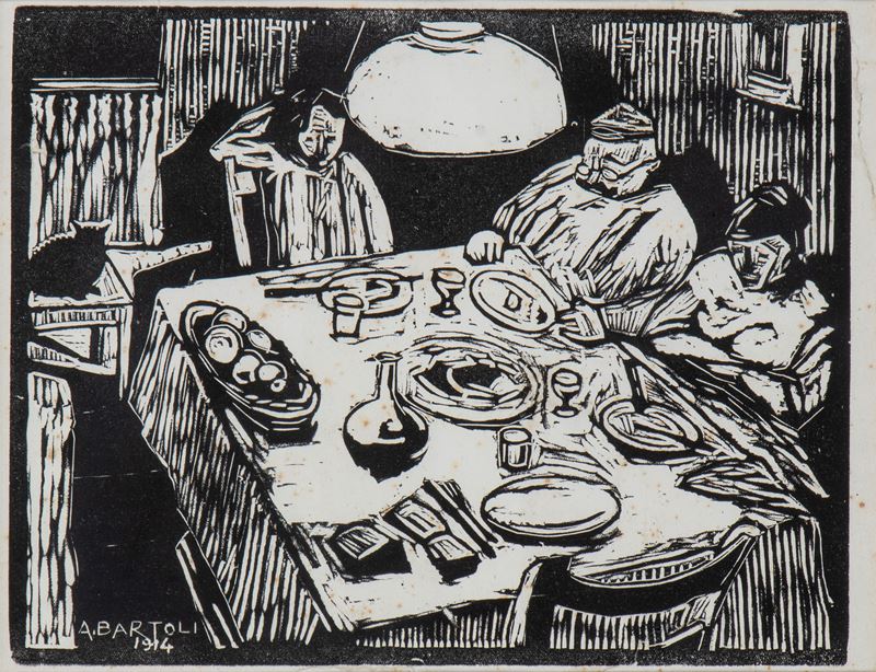 Amerigo Bartoli Natinguerra - Interno con Figure e Tavola Apparecchiata
