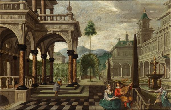 Dirck  van Delen - Concerto nel giardino di una villa