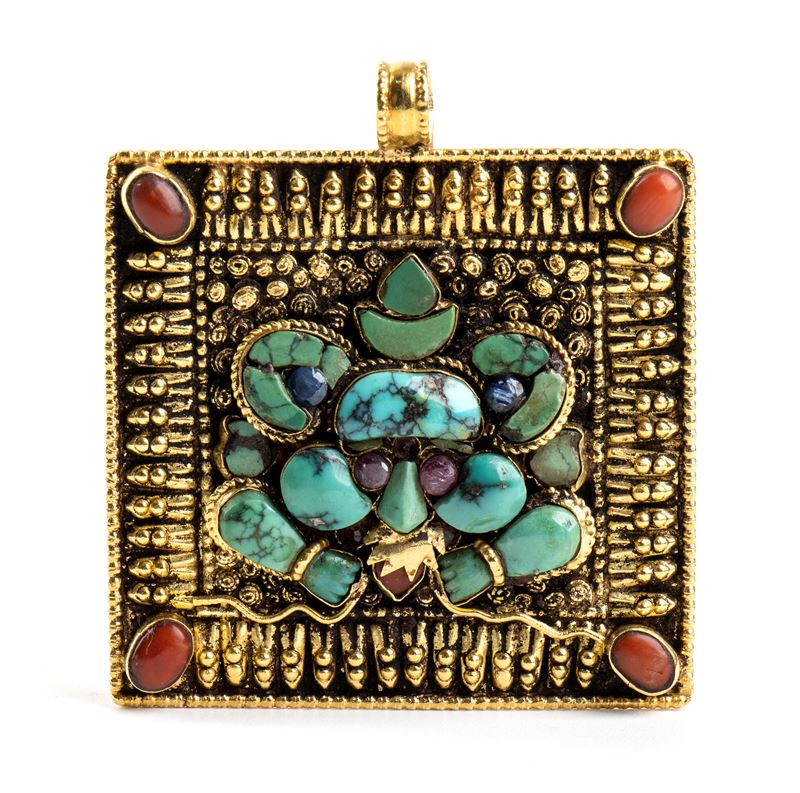 PREZIOSO PENDENTE IN ORO E INSERTI DI PIETRE DURE