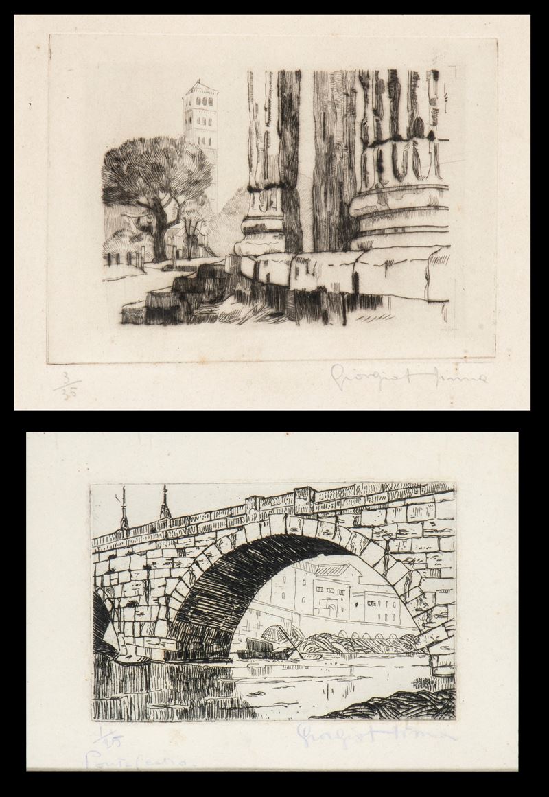 Giorgio Hinna - Ponte Cestio a Roma | S. Maria in Cosmedin Vista da dal Tempio di Ercole Vincitor...