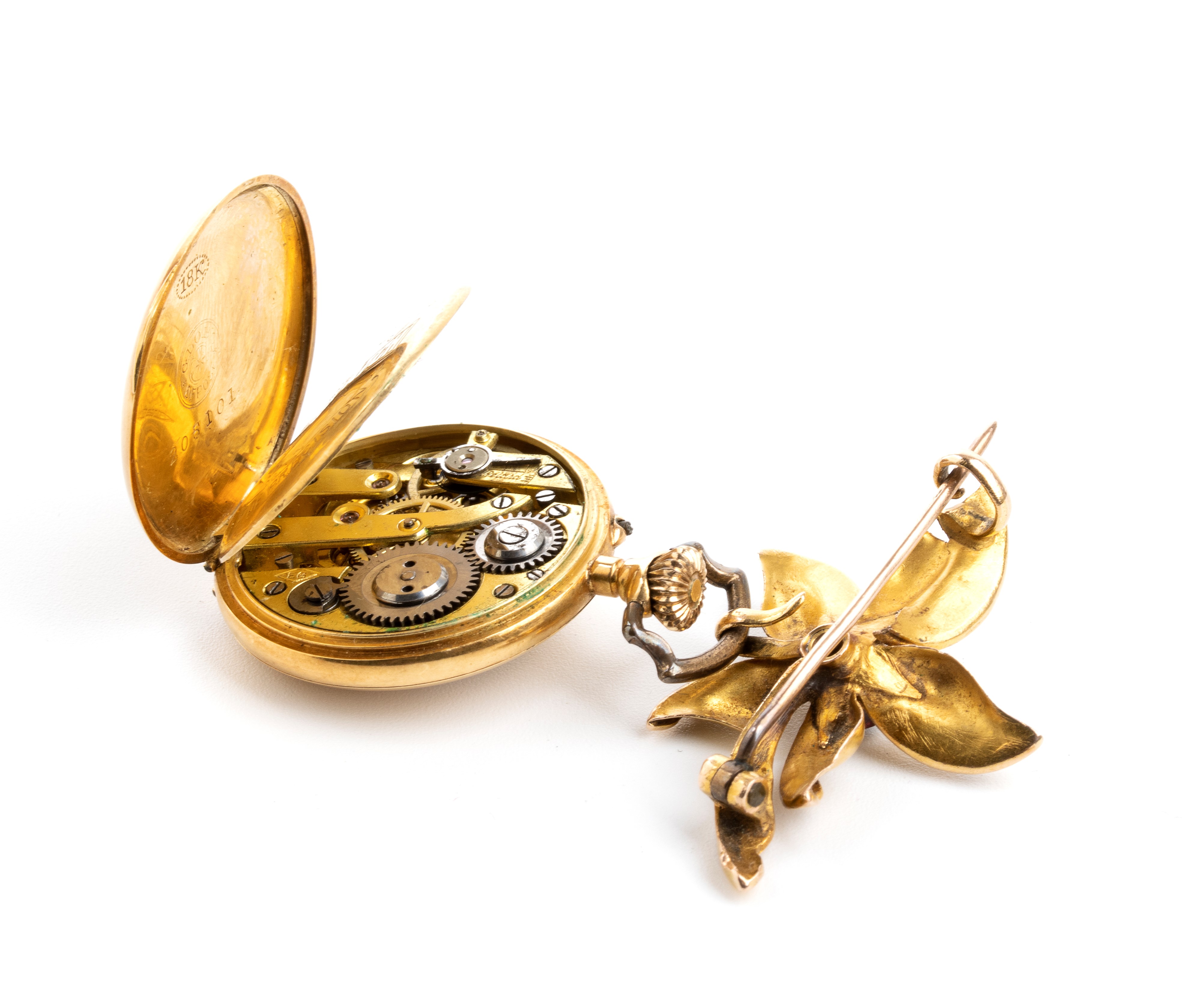 Orologio da tasca con spilla in oro