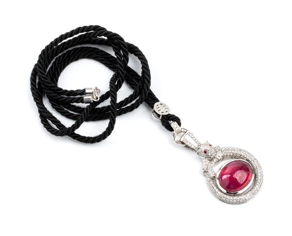 Diamond composit ruby gold pendant necklace