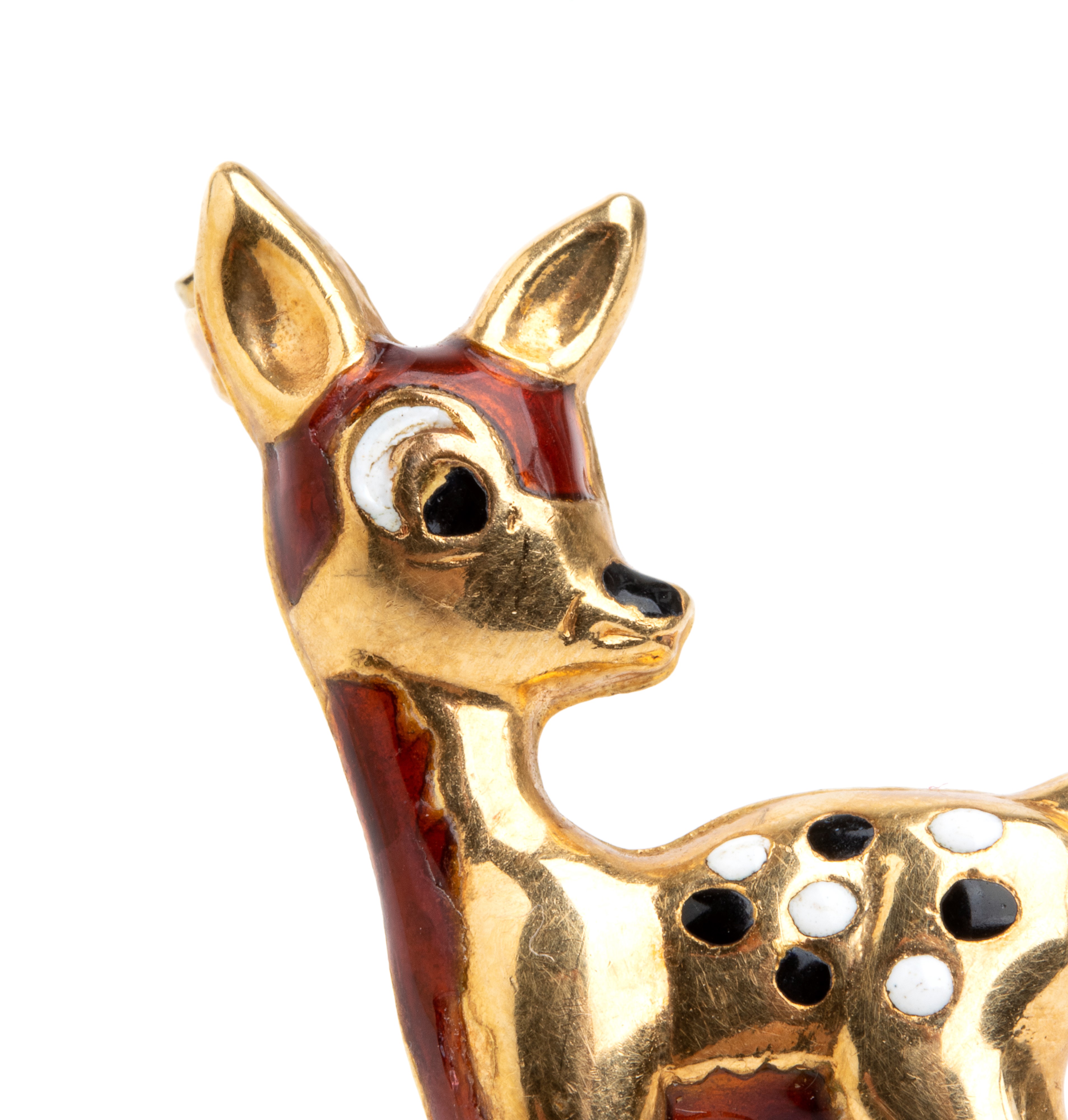 Coppia di spille in oro, pietre e smalti