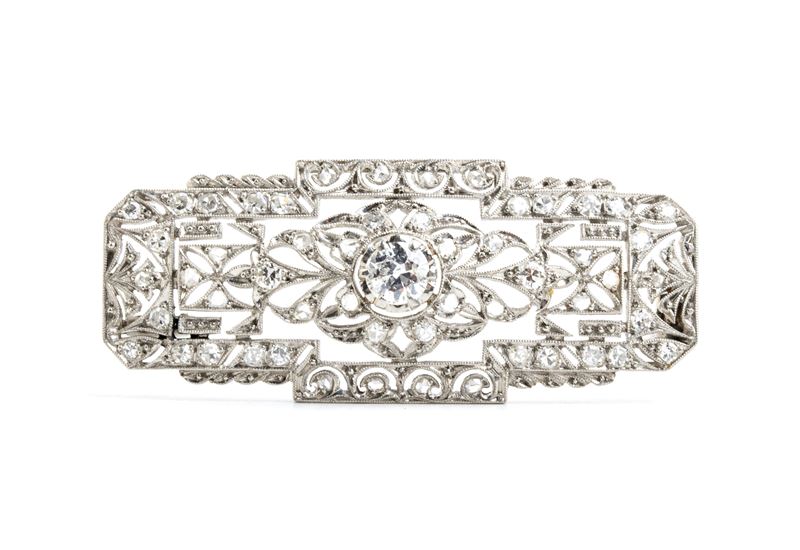 Spilla in stile Deco', in oro e diamanti