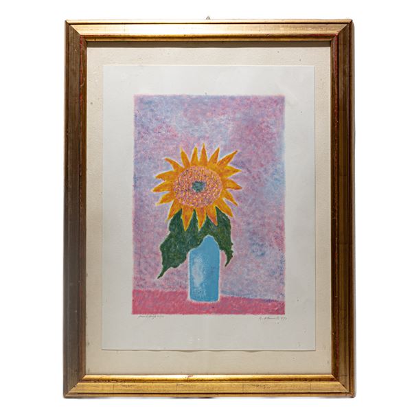 GIOVANNI OMICCIOLI - Vase with sunflower, multiple on paper