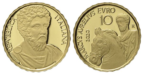 REPUBBLICA ITALIANA. 10 euro "Serie Imperatori Romani - Marco Aurelio". Au (3 g; 13,85 mm). PROOF  - Asta Monete e medaglie medievali e moderne italiane ed estere - Bertolami Fine Art - Casa d'Aste