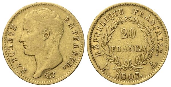 FRANCIA. PARIGI. Napoleone I imperatore (1804 - 1814). 20 franchi 1807. Au (6,46 g; 20,9 mm)  - Auction Modern Coins - Bertolami Fine Art - Casa d'Aste