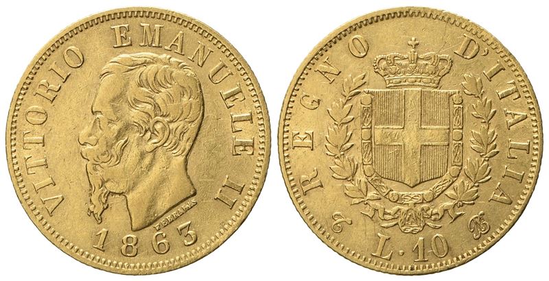 Regno D'italia. Torino. Vittorio Emanuele II (1861 - 1878). 10 Lire 1863. Au (3,21 G; 18,3 MM).