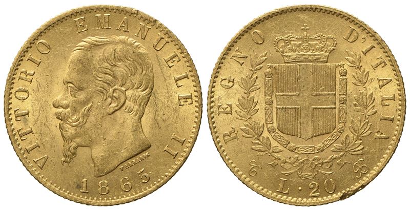 Regno D'italia. Torino. Vittorio Emanuele II (1861 - 1878). 20 Lire 1865. Au (6,46 G; 20,8 MM).