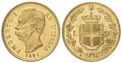 Regno D'italia. Umberto i (1878 - 1900). 20 Lire 1881. Au (6,45 G; 20,9 MM)