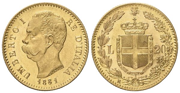 REGNO D'ITALIA. Umberto I (1878 - 1900). 20 lire 1881. Au (6,45 g; 20,9 mm)  - Asta Monete e medaglie medievali e moderne italiane ed estere - Bertolami Fine Art - Casa d'Aste