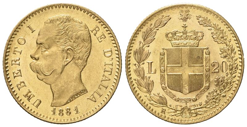 Regno D'italia. Umberto i (1878 - 1900). 20 Lire 1881. Au (6,45 G; 20,9 MM)