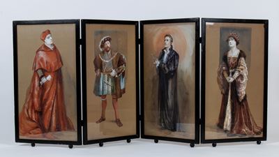 Paravento a Quattro Panelli Decorato con Personaggi di "enrico VIII" di Shakespeare