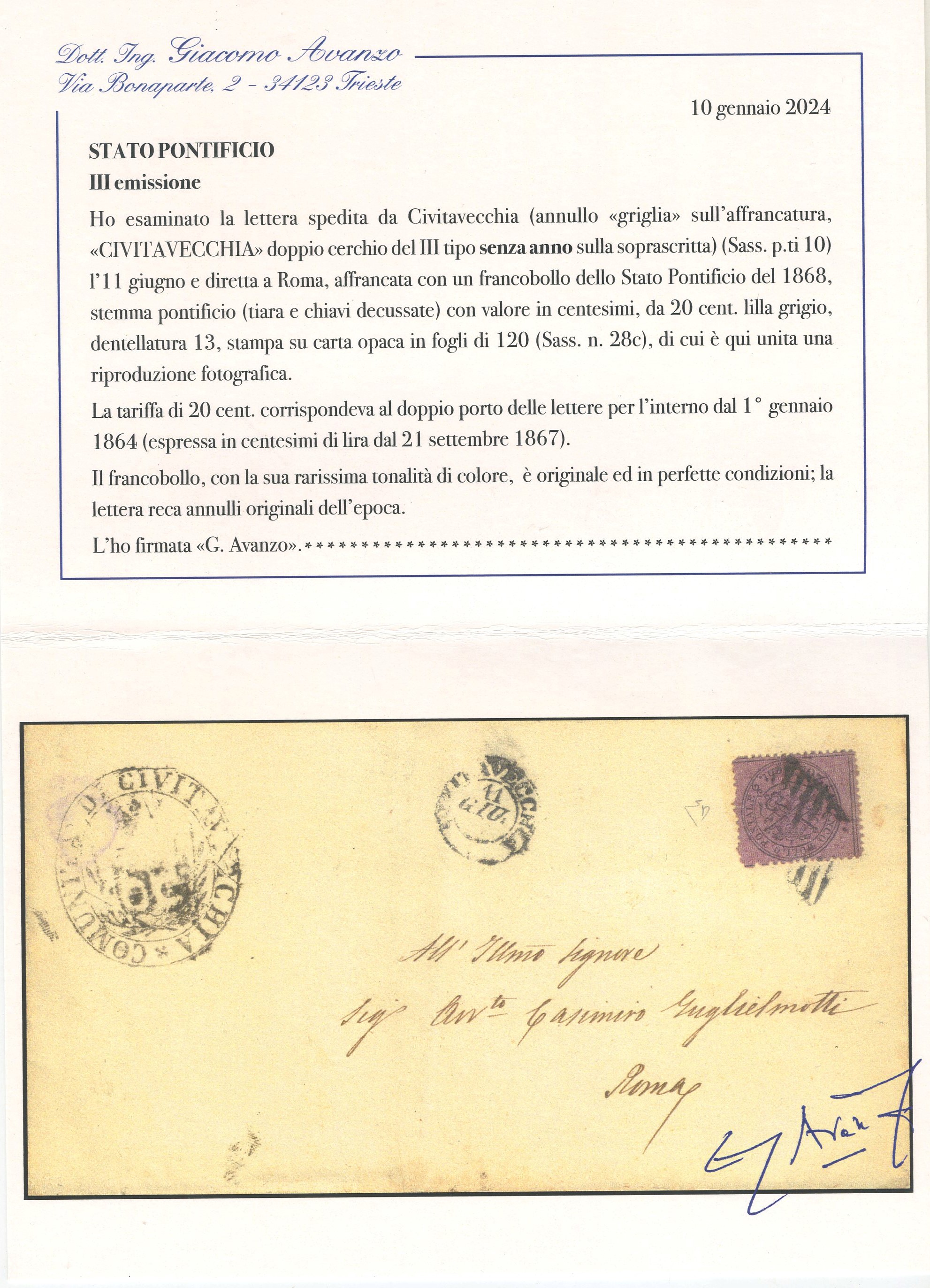 Pontificio - 20 Cent. Lilla Grigio N.28c