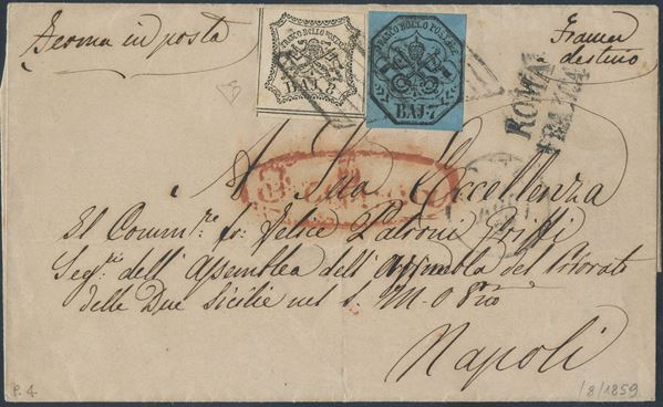 Pontifical - Envelope from Rome to Naples  - Auction Stamps and Postal History - Bertolami Fine Art - Casa d'Aste