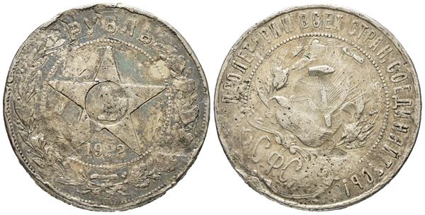RUSSIA. URSS. 1 rublo 1922. Ag. Colpi diffusi
