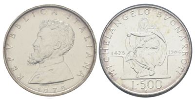 Repubblica Italiana. 500 Lire V Centenario Nascita di Michelangelo 1975. in Confezione di Zecca.