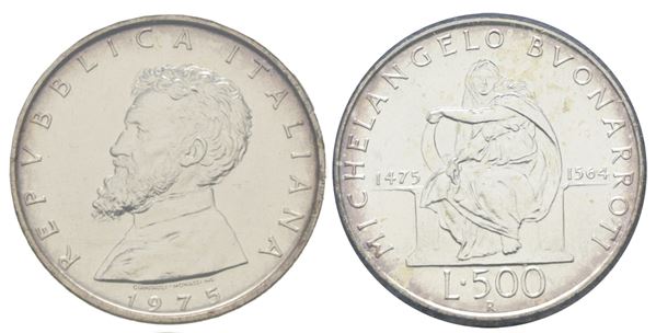 REPUBBLICA ITALIANA. 500 lire V centenario nascita di Michelangelo 1975. In Confezione di Zecca.