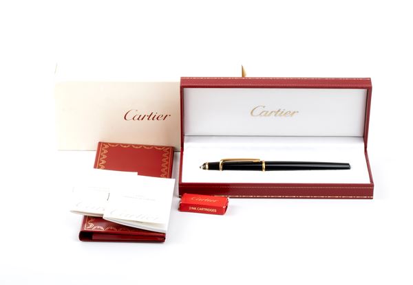 CARTIER - Stilographic black pen, 18k gold nib