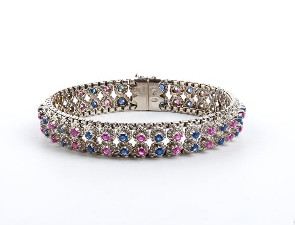 White gold bracelet with sapphires and rubies