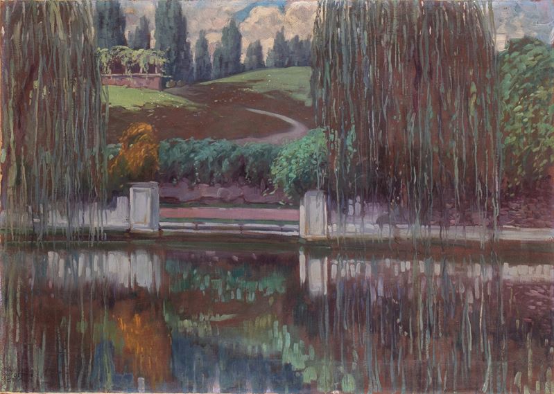 Teodoro Wolf Ferrari - Paesaggio Lacustre con Alberi