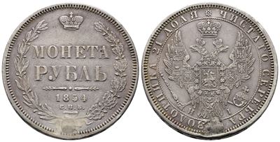 Russia. Nicola i (1825-1855), Rublo 1854; Ag (20,54 G; 35,73 MM) C# 168. Foro Otturato.