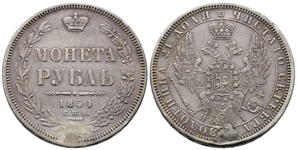 RUSSIA. Nicola I (1825-1855), Rublo 1854; Ag (20,54 g; 35,73 mm) C# 168. Foro Otturato.