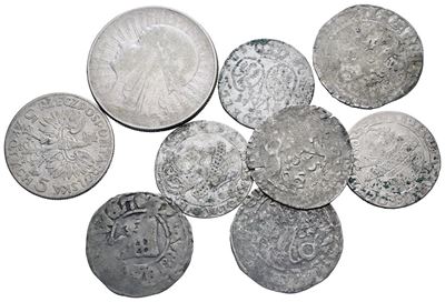Polonia - Boemia. Lotto di 9 Monete da Identificare. Conservazioni Varie. Ag