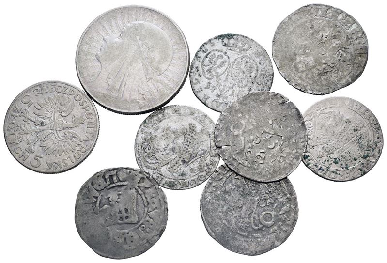 Polonia - Boemia. Lotto di 9 Monete da Identificare. Conservazioni Varie. Ag