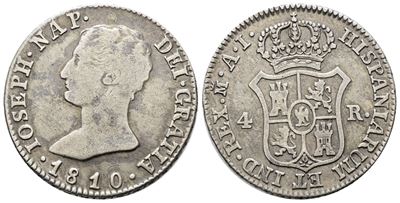 Spagna. Giuseppe Napoleone (1808-1814), da 4 Reales; Ag (5,86 G; 26 MM) Calicò 54; Km 540.1