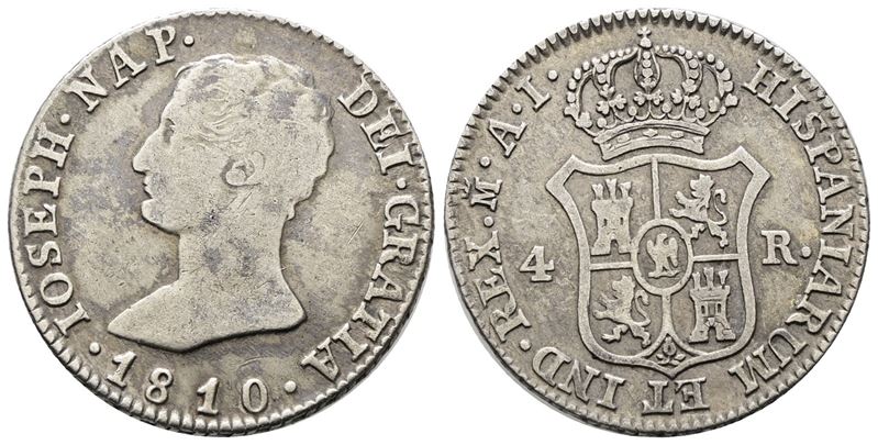 Spagna. Giuseppe Napoleone (1808-1814), da 4 Reales; Ag (5,86 G; 26 MM) Calicò 54; Km 540.1