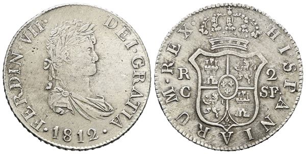 SPAGNA. Ferdinand VII (1808-1833), 2 Reales 1812; Catalogna (coniata a Majorca) Ag (5,52 g; 26 mm). KM 474.2.