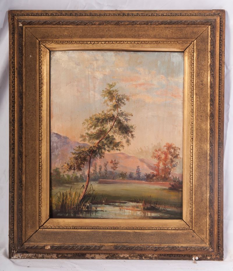 Scorcio di Palude con Alberi e Colline
