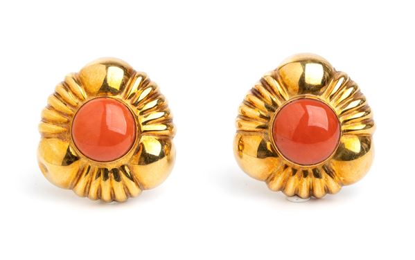 Mediterranean coral gold earrings