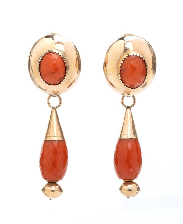 Mediterranean coral gold drop earrings 