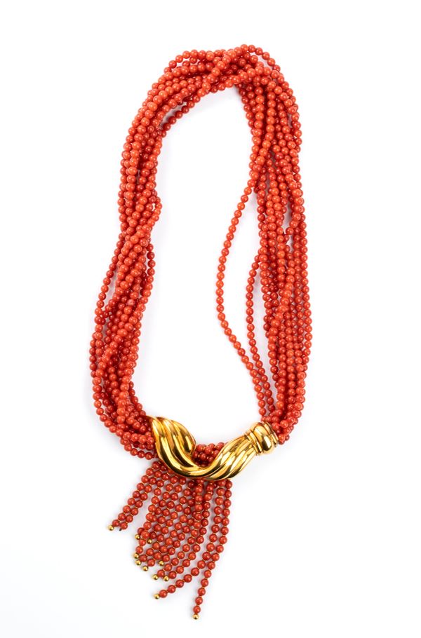 Mediterranean coral gold necklace 