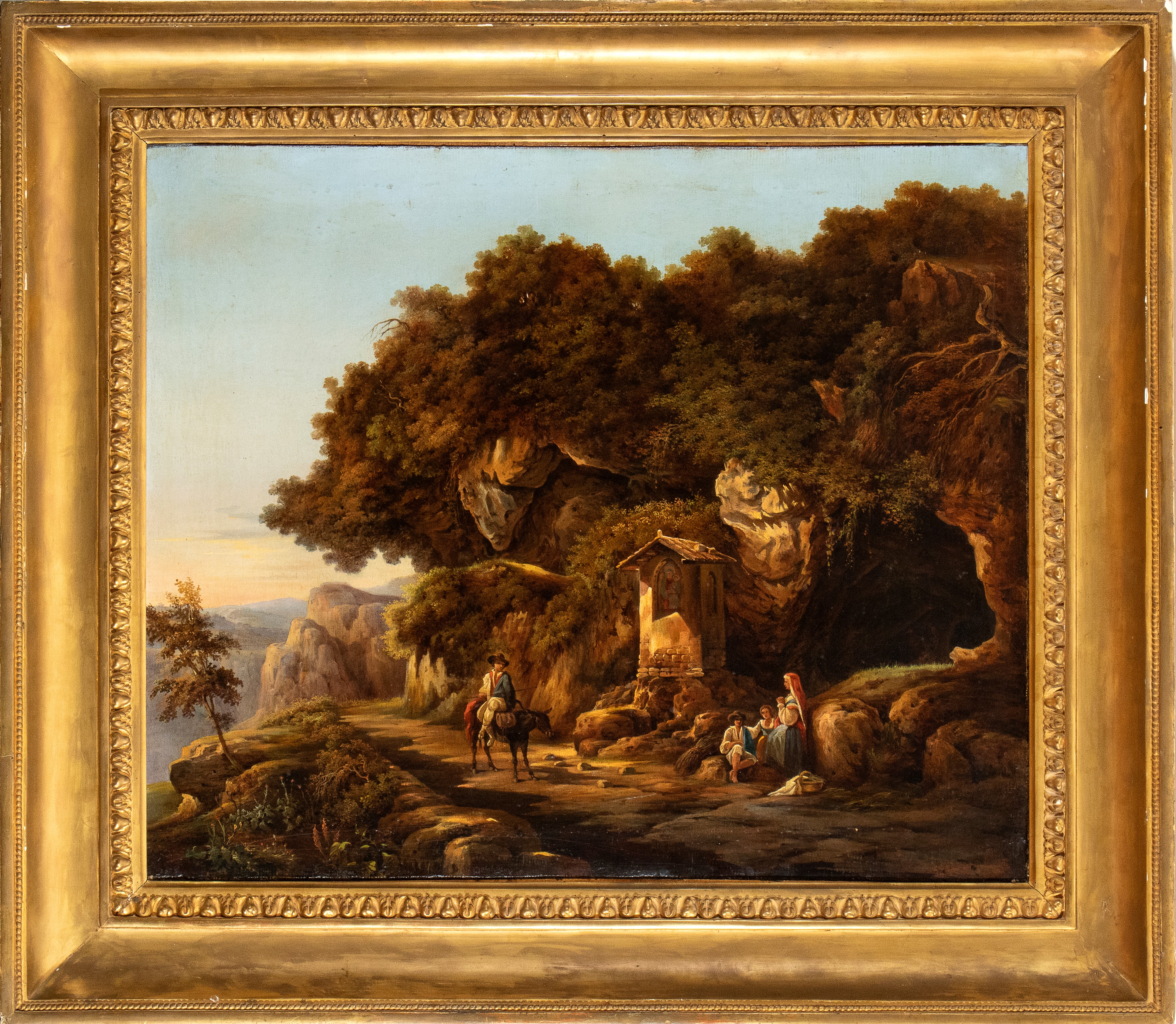 Artista Italiano, Metà XIX Secolo - Paesaggio con Edicola Votiva e Viandanti