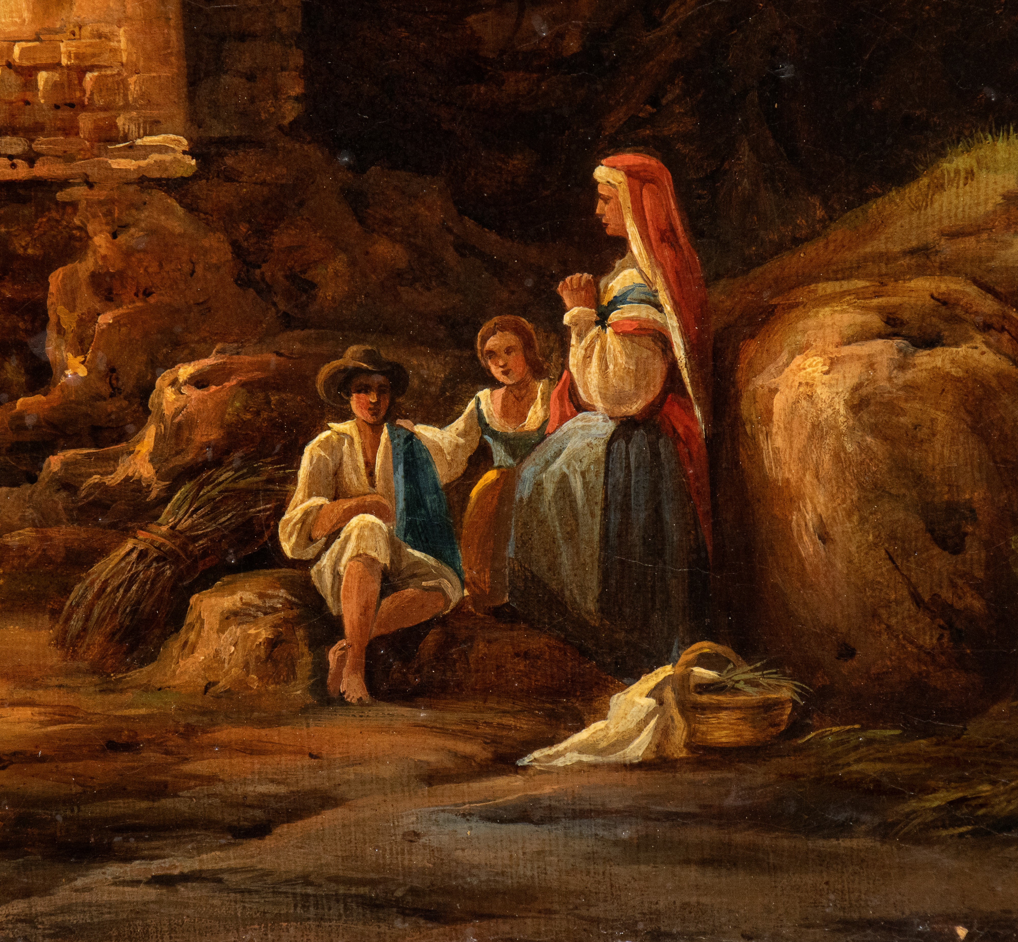 Artista Italiano, Metà XIX Secolo - Paesaggio con Edicola Votiva e Viandanti