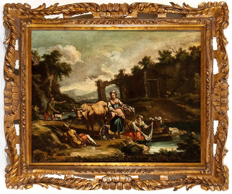 Paesaggio con lavandaie e pastori