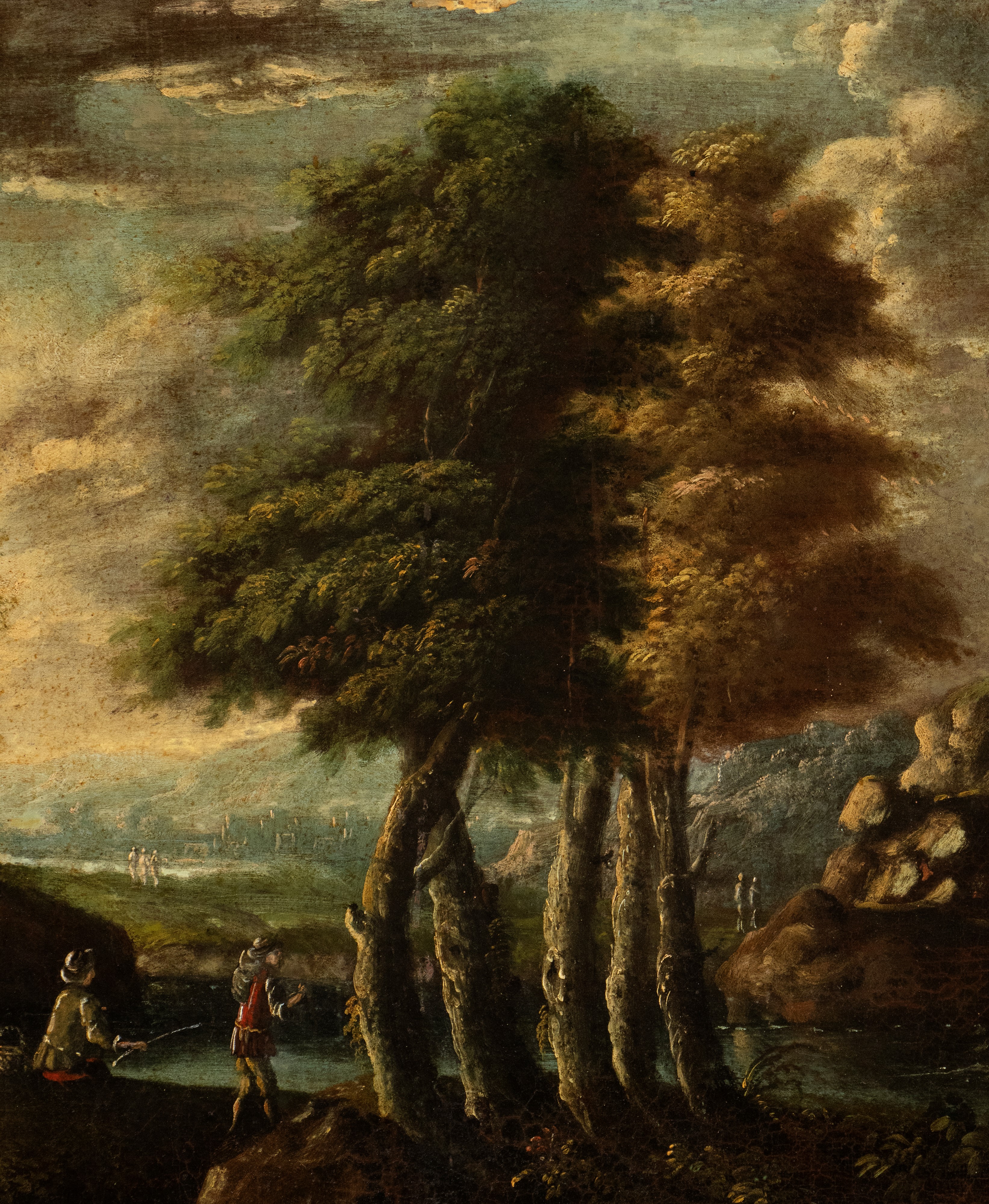 Paesaggio con torrione circolare e figure