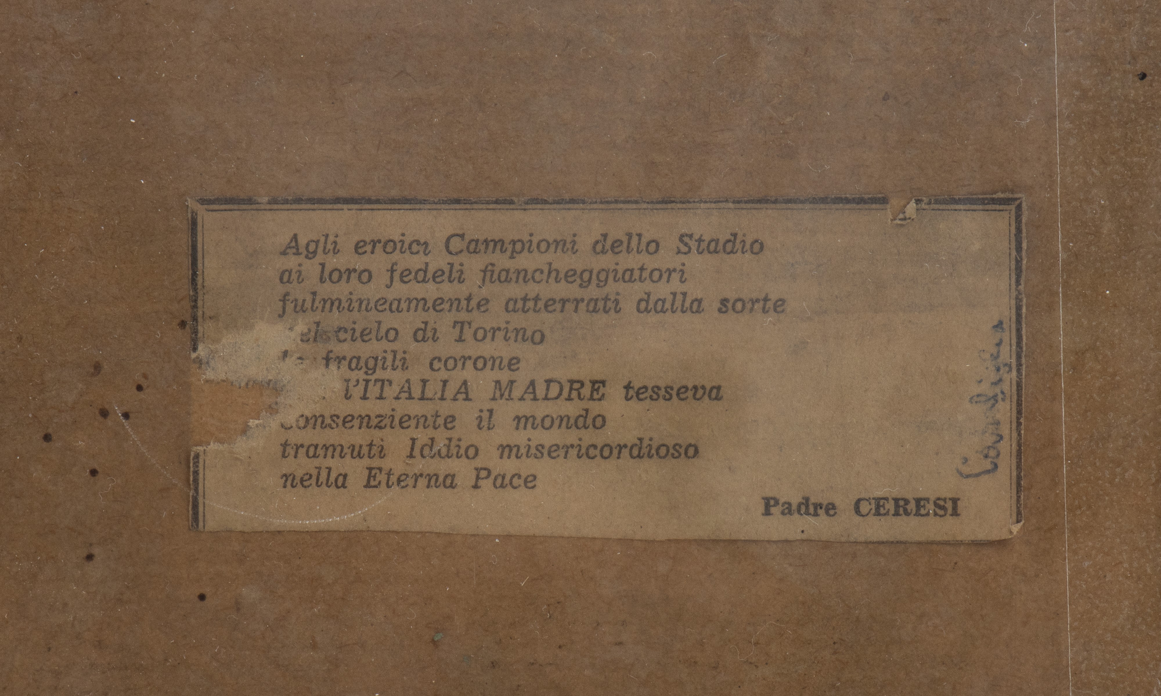 Grande Torino Calcio, Superga, 1946, Foto con Firme