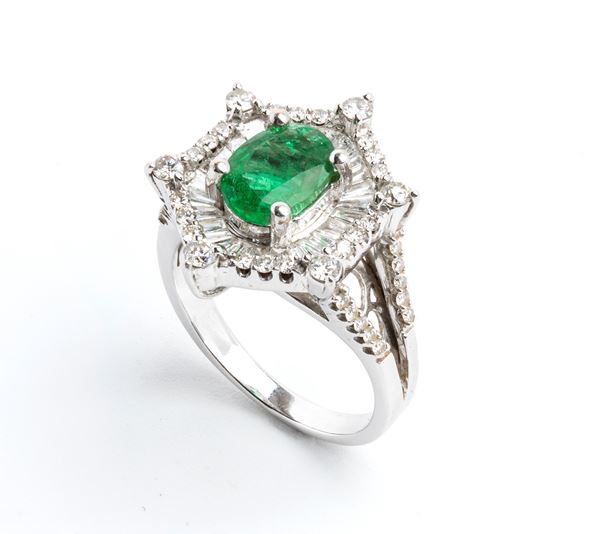 Emerald diamond gold ring