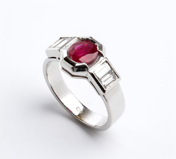 Diamond ruby gold ring    