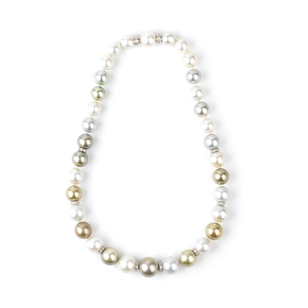 South Sea pearl necklace with gold and diamond spacers