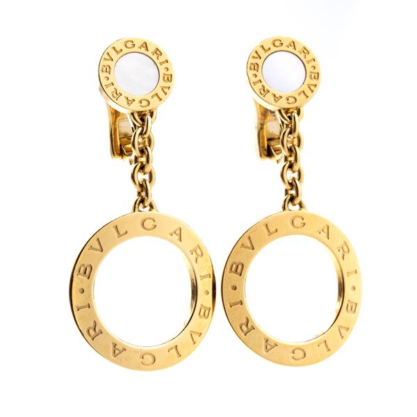 BULGARI - BVLGARI-BVLGARI collection: pair of gold and mother-of-pearl drop earrings.   